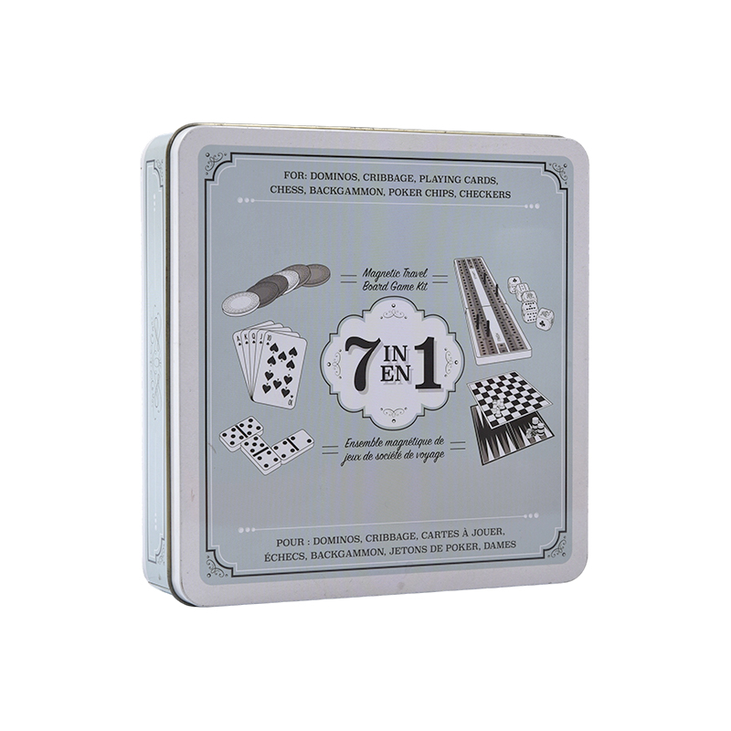 Set de Juegos de Viaje 7 en 1 con Caja de Hierro Portátil