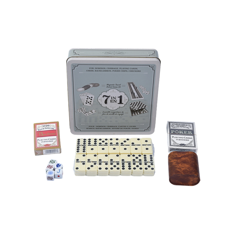 Set de Juegos de Viaje 7 en 1 con Caja de Hierro Portátil