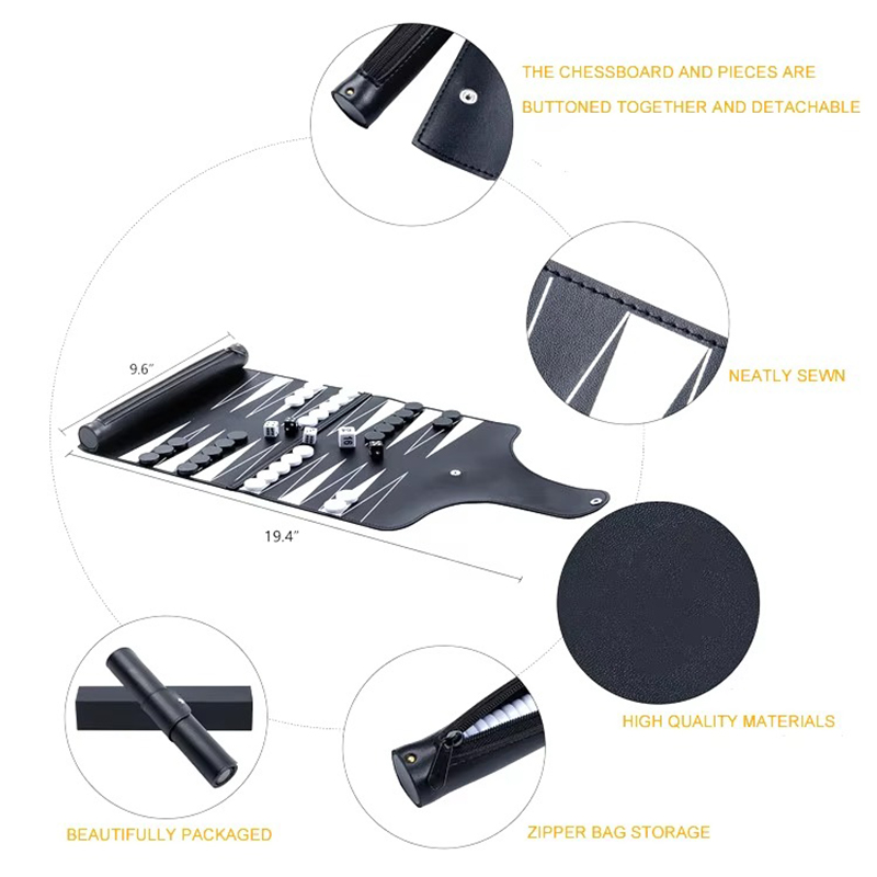 Set de Backgammon de Cuero Plegable - Elegancia Portátil para Juegos en Movimiento