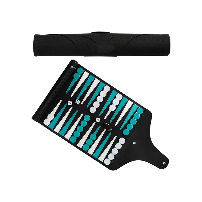 Set de Backgammon de Cuero Plegable - Elegancia Portátil para Juegos en Movimiento