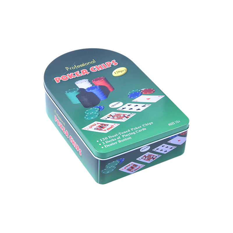 Set Profesional de Fichas de Póker en Caja Arco Metálica Verde con 120 Fichas, Cartas y Botón de Dealer