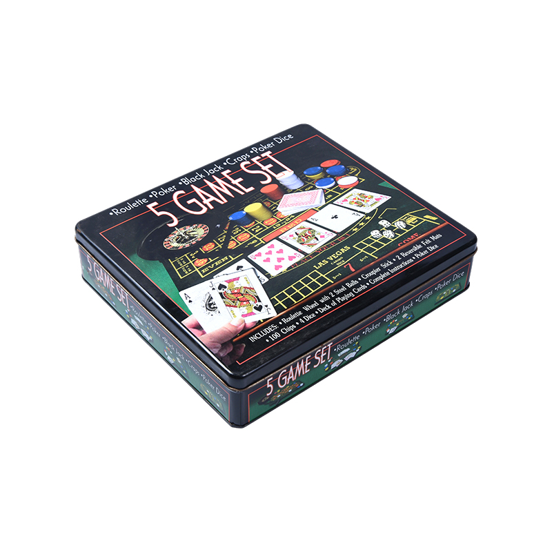 Set de Juegos de Casino 5-en-1 en Caja de Lata Metálica