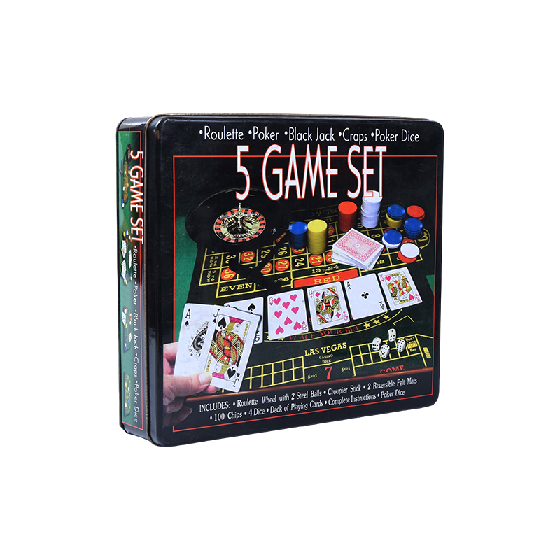 Set de Juegos de Casino 5-en-1 en Caja de Lata Metálica