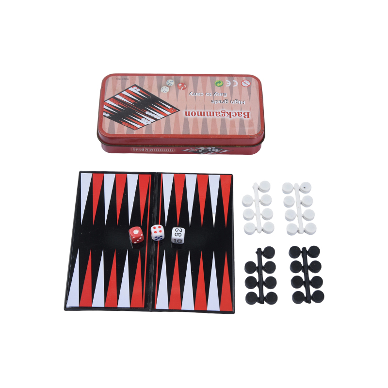 Set Portátil de Juego de Backgammon en Caja de Lata Metálica