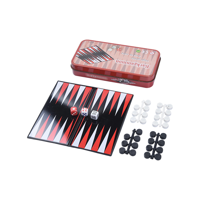 Set Portátil de Juego de Backgammon en Caja de Lata Metálica