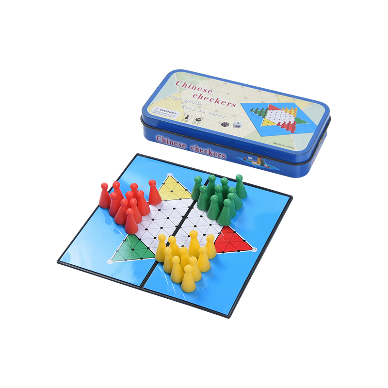 Juego de Damas Chinas Portátil en Caja de Lata Metálica Azul