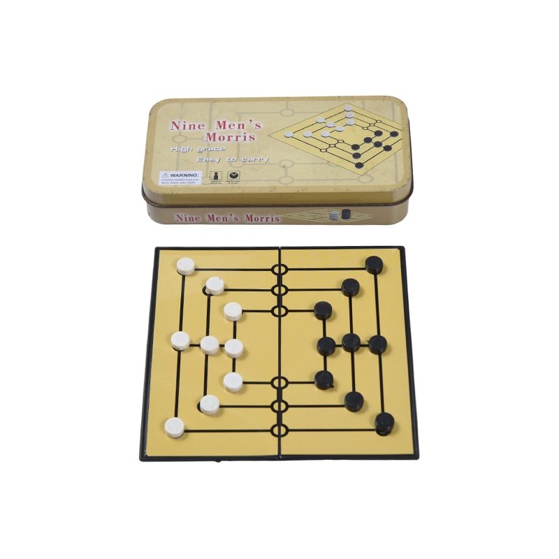 Juego de Nueve Hombres Morris Portátil en Caja de Lata Metálica