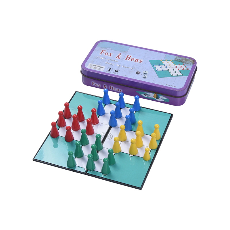 Juego de Zorros y Gallinas Portátil en Caja de Lata Metálica