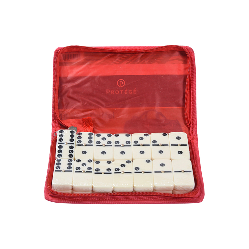 Juego Clásico con Almacenamiento Protector - Set de Dominó Portátil en Estuche de Tela Roja