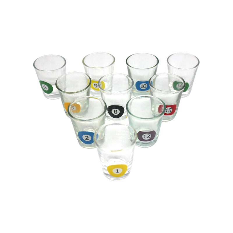 Set de 10 Vasos con Números de Bolas de Billar - Set de Vasos de Shot Temática de Pool con Rack Triangular