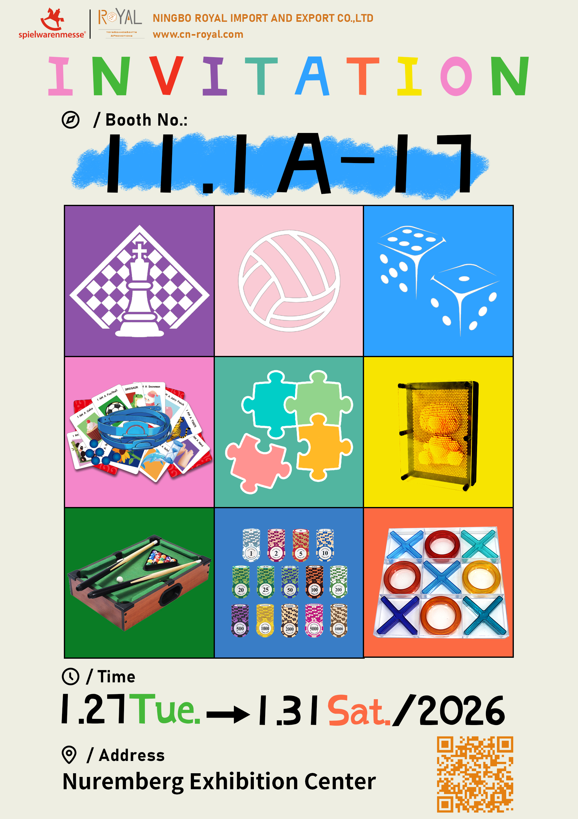 Carta de invitación para Spielwarenmesse 2026 en Nuremberg, Alemania De: Ningbo Royal Import And Export Co., Ltd.